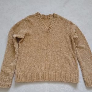 V-neck gold metallic rib knit Long Sleeves sweater